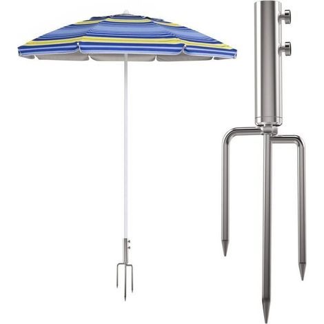 Parasol base with ground anchor, removable parasol base for fishing, garden, beach (Silver) (1/4)
