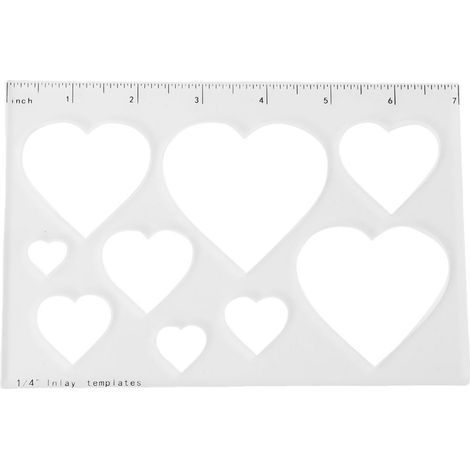 Decdeal Modèle décoratif d'incrustation de routeur, pochoir en acrylique Transparent avec échelle de règle pour bricolage, travail du bois, cœur d'amour 9 en 1