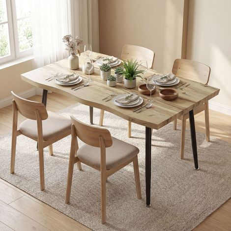 Table rectangulaire nordique pour 4 personnes, 110 cm, bureau de cuisine en chêne avec pieds en acier, idéal pour salon et salle à manger (1/5)