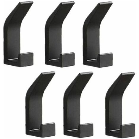 Set of 6 wall hooks, towel holders, door hooks, no drilling required, aluminum hooks, self-adhesive wall coat rack, black (1/4)
