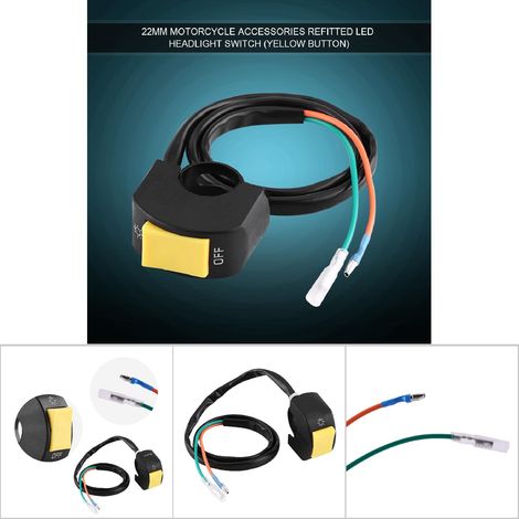 Interrupteur Marche/Arrêt LED pour Phare de Moto avec Bouton Jaune, Montage Guidon 7/8 Pouce (1/4)