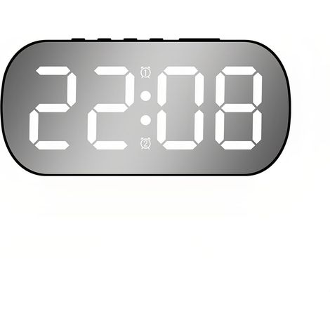 Réveil numérique miroir avec 5 niveaux de réglage de la luminosité, mode nuit, température, date, double alarme, répétition, bureau, simple pour la maison, la chambre à coucher, les étudiants (1/5)