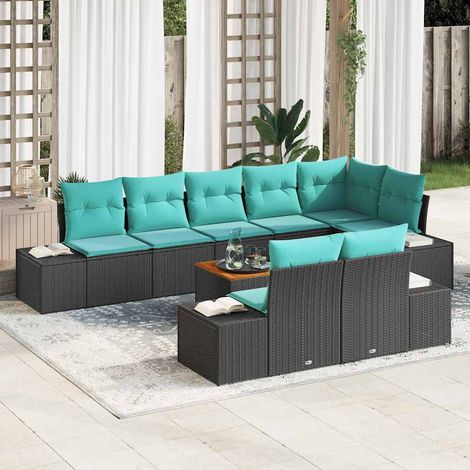 vidaXL Ensemble de canapé de jardin 9 pc Noir et turquoise (1/5)