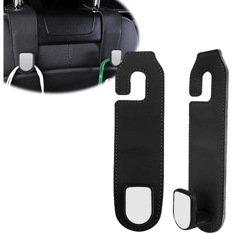 Lot de 2 crochets universels pour siège de voiture - Crochets de rangement pour appuie-tête de siège arrière - Crochets pour sac à main, manteaux (noir) (1/5)