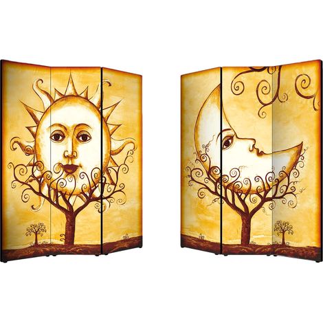 Lupia - Separe' Divisorio Paravento SUN E MOON 176x135,6x3,2 cm 3 Ante in Legno con Tela stampata Fronte Retro bifacciale (1/4)