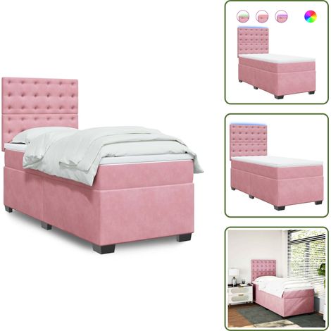 Sommier à lattes de lit avec matelas Rose 90x190 cm Velours - Lit Double - Lit Rose - Lit Design - Lit Avec Led - Matelas À Ressorts Ensachés