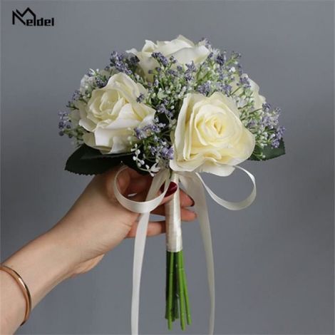 beige - Meldel tulipe mariage Bouquet mariée demoiselle'honneur artificielle PU tulipe s blanc jaune bricolag (1/4)