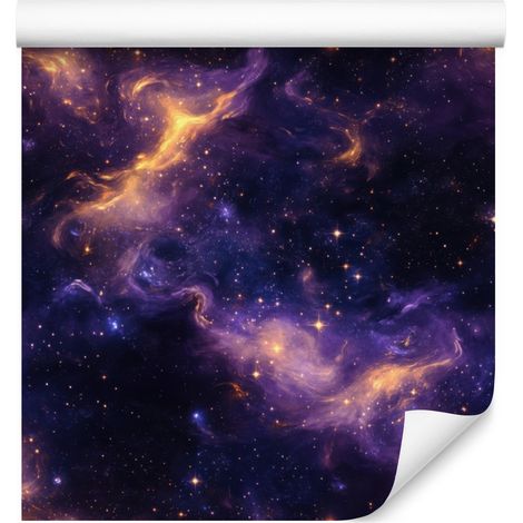 Papel pintado de galaxia en acuarela azul marino, índigo y violeta 50x1000 cm (1/5)