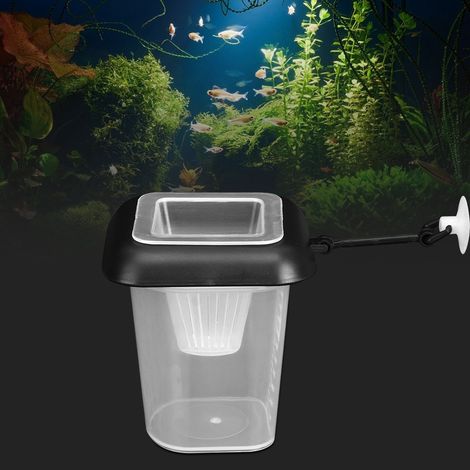 Dispensador de alimento para acuario, embudo de plástico rojo, ventosa incluida, para larvas de mosquito y alimento vivo, estanque de peces (1/5)