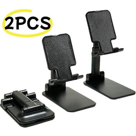 (Lot de 2 noirs) Support de téléphone réglable (2 pièces), support stable en plastique avec grille antidérapante, compatible avec tous les smartphones (1/5)