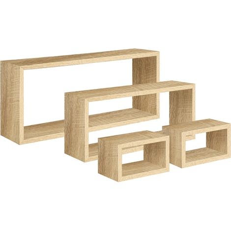 Mensola da parete scaffale cubo set 4 pezzi rovere salotto camera soggiorno moderno Merlino (1/4)