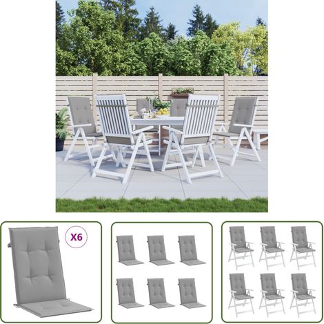 The Living Store Coussins de chaise de jardin à dossier haut lot de 6 gris tissu - Coussin De Chaise - Coussin Exterieur - Coussin Jardin - Coussin Confortable - Coussin Design (1/5)
