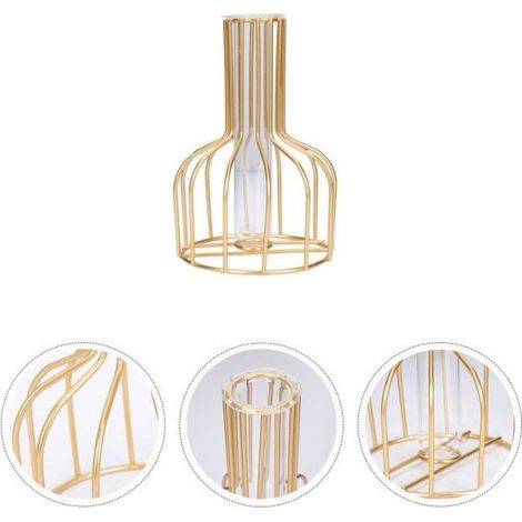 1 set Fer Art Cadre Hydroponics Tube en verre de fleur Nordic Simple Golden Vase Vase Iron Art VaseCdiscount-jearzhan232 (1/4)