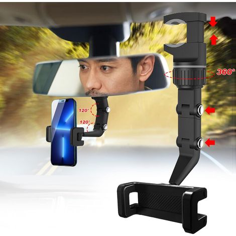 Support Téléphone Voiture - Rotation 360 Degrés - Clip Réglable 50 à 100 mm - Usage Multiscénario Bureau Cuisine Siège Arrière - Noir (1/4)