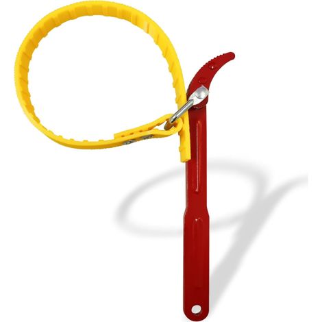 Clé à ruban de 20 cm Clé à tuyau à ruban réglable, clé à filtre à huile multifonctionnelle à ruban réglable (poignée rouge, ruban jaune) (1/5)