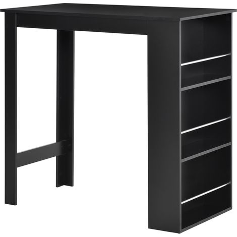Grande table de bar, table de cuisine avec 3 étagères latérales, 112 x 57 x 106 cm, noire, style moderne, pour la salle à manger, le salon