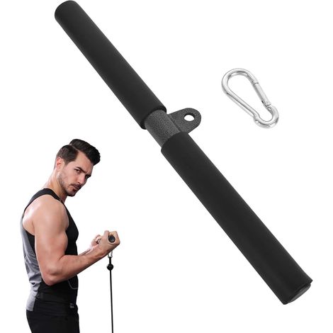 Barre Triceps Biceps Rotative Barre Droite,Barre Tirage Musculation,Barre Musculation pour Triceps, Poignées pour Exercices à la Maison ou à la Salle de Sport,avec Poignées Souples et Mousqueton (1/5)