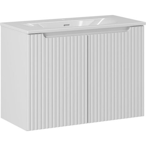 Ensemble Meuble Vasque 2 portes et Vasque à Encastrer L 80 x P 40 x H 58,5 cm - Astral Blanc - Livraison gratuite