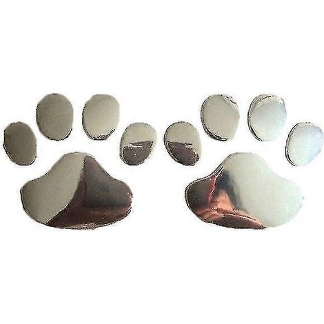 Lot de 2 autocollants auto pour voiture, motif patte d'animal 3D (chien/chat), en PVC argenté. (1/5)