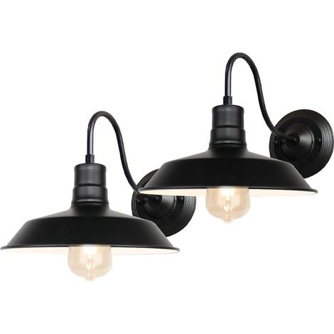 2PCS 26CM Applique Murale Rétro D'Intérieur Lampe Murale Antique Applique Murale En Fer Et Métal, Noir Pour Café Loft Bureau (1/5)