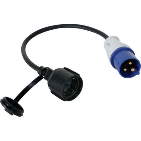 Perel Adapterkabel Schuko auf CEE, Kabel Camping CEE-Stecker auf Schutzkontakt-Kupplung Schuko, Verlängerungskabel für Camper Caravan Wohnwagen, H07RN-F 3G2.5, 0.4 m, Gummi, blau