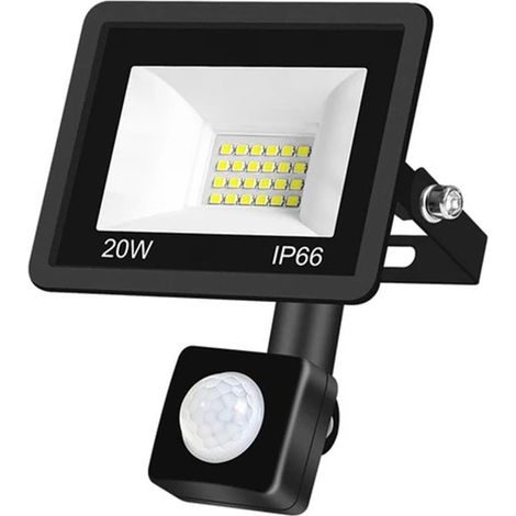 Projecteur Led Exterieur Eetecteur de Mouvement 20W,IP66 Étanche Spot LED Avec Détecteu 6500K Blanc Froid Eclairage de Sécurité pour Jardin, Patio, Garage, Entrée