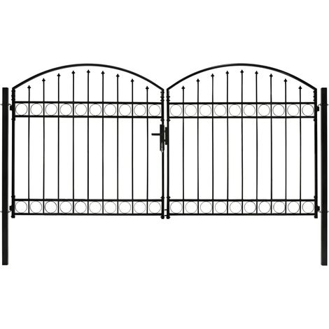 Portillon double porte avec dessus arqué Acier 300x150 cm Noir (1/5)