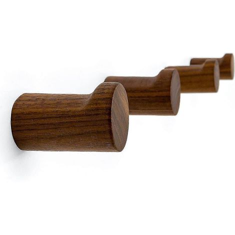 Patères murales, crochets porte-manteaux en bois naturel à fixer au mur (lot de 4) (1/3)