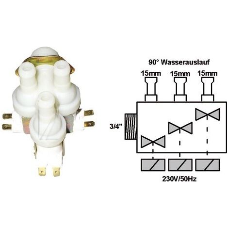 ELECTROVANNE 3 VOIES 90 DIAMETRE 15MM POUR LAVE LINGE ARISTON