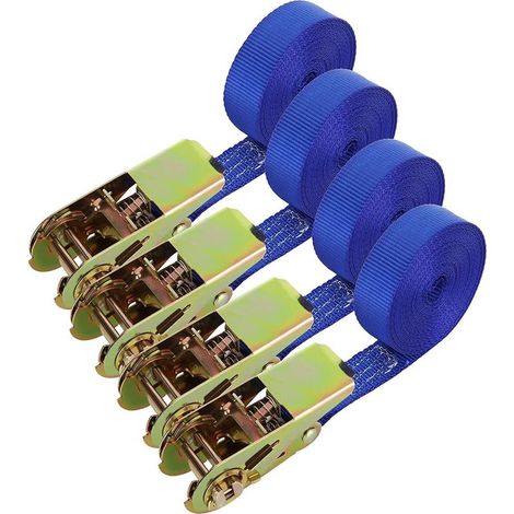 4 Pièces Sangles à Cliquet 800 kg, 6 m x 25 mm, Sangle de Arrimage en Polyester avec Tendeur à Cliquet pour Remorque, Moto et Voiture (1/5)
