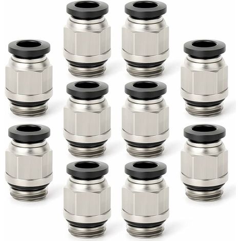 10 Stück Stecker, 6 mm Rohr-AD x 1/8 Zoll BSP-Gewinde, Steck-Schnellverbinder mit Dichtringen (PC6-01), Adélala (1/5)