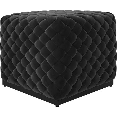 Colline Small Black Pouffe - Velvet/Metal - L50 x W50 x H42 cm - Black/Black - Fully Assembled