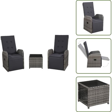 Poltrone in rattan - vidaXL Set da Bistrot 3 pz con Cuscini in Polyrattan Grigio - Cuscini in poliestere