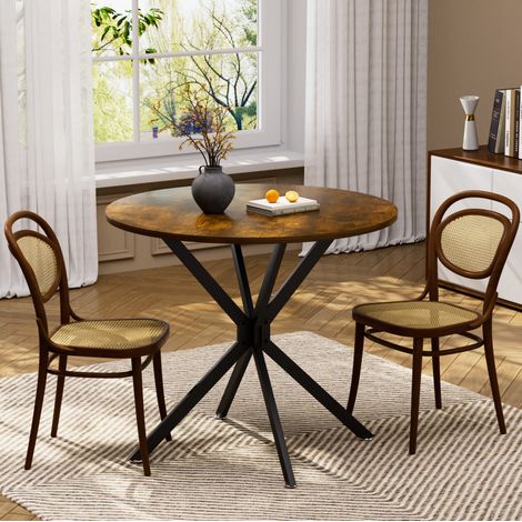Tavolo da pranzo rotondo 90x90x78 cm marrone rustico e nero in truciolare e acciaio con piedini regolabili (1/5)