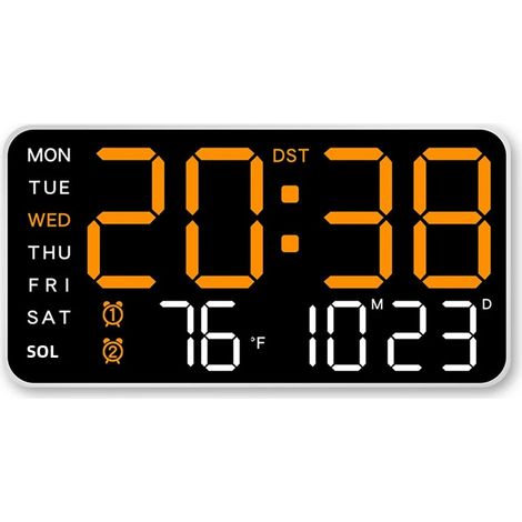 Digitale LED-Wanduhr mit Sprachsteuerung, Temperaturanzeige, Datums- und Wochentagsanzeige, Helligkeitsregelung, Wecker, modernes Tischdesign (1/5)