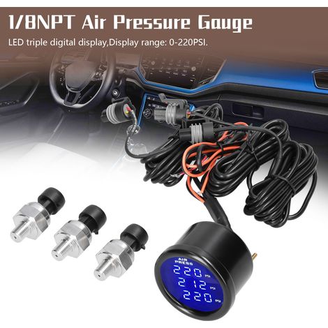 Jauge de pression d'air à Triple affichage, jauge de Suspension numérique LED 0-220PSI avec 3 capteurs 1/8NPT. (1/5)