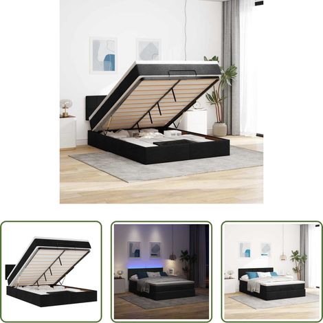 vidaXL Matratze - Ottomane Bett mit Matratze & LEDs Schwarz 140x190 cm Stoff (1/5)
