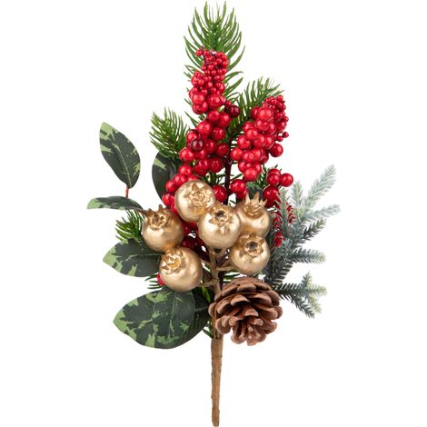Ramo decorativo con pigne color rosso e oro per decorazioni natalizie -H- 26 cm (1/3)