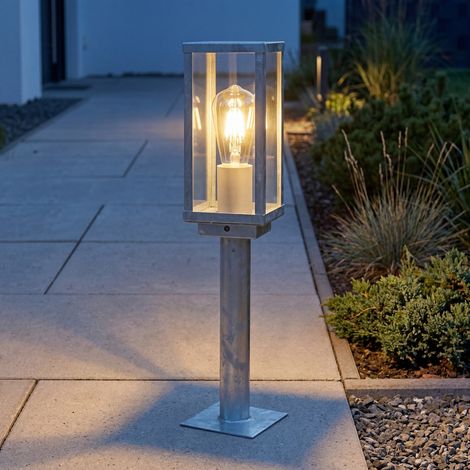 Wegeleuchte mit Dämmerungssensor 50 cm verzinktes Aluminium Glas IP44 E27 Stehlampe außen Garten