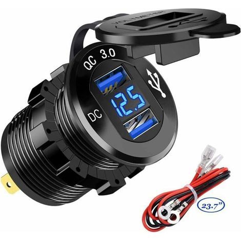 Schneller USB-Kfz-Ladeadapter mit zwei QC3.0-USB-Anschlüssen, 12 V/24 V, 36 W, wasserdicht, mit digitaler LED-Voltmeteranzeige für Motorrad, Wohnwagen, LKW, Boot und mehr (1/4)