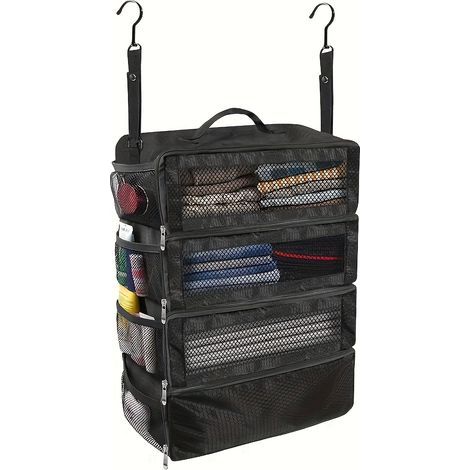 Sac de rangement suspendu à 4 compartiments de grande capacité, organiseur de bagages de voyage, étagère de voyage suspendue et portable, cubes de rangement pliables à suspendre, conçu pour être utili