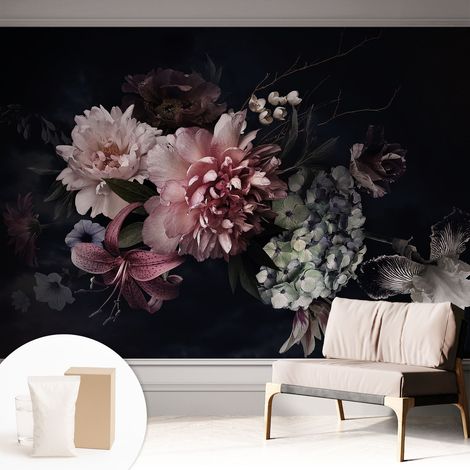 Papier peint intissé avec imprimé pour décoration intérieure pour rénovation a motif - Colle incluse gratuite Composition florale 312x219 cm (1/5)