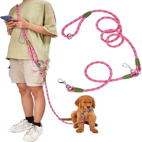 Laisse mains libres réfléchissante pawstrip pour chien, robuste, avec sangle antidérapante et double configuration, en nylon durable.