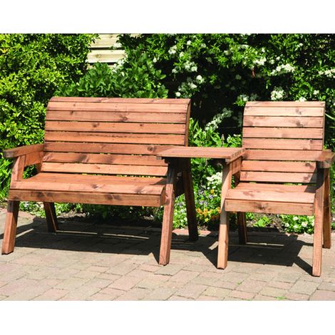 Charles Taylor Wooden Companion Straight Garden 3 Seat Chair & Cover Red Cushion (1/5)