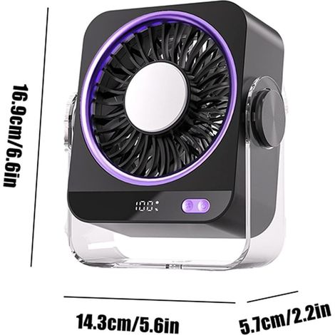 Ventilatore da Tavolo Portatile Silenzioso – 5 Velocità, Oscillante, Motore DC, Display LED, Ricaricabile USB-C, ABS Design Moderno – Ideale per Ufficio e Viaggio (1/4)