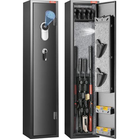 Armoire à 5 Fusils, Coffre-Fort pour Armes à Feu 2 Façons de Verrouillage Empreinte Digitale et Clés, avec Étagère Amovible et Support pour Pistolets, pour Rangements des Armes Longues, Domicile