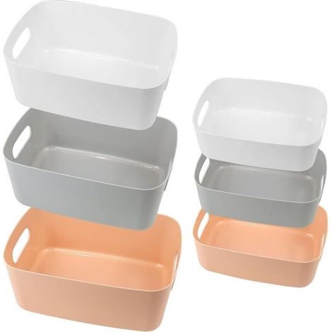 Boîtes de rangement en plastique - Non spécifié - 6 pièces - 3 couleurs - Dimensions variées - Intérieur (1/4)