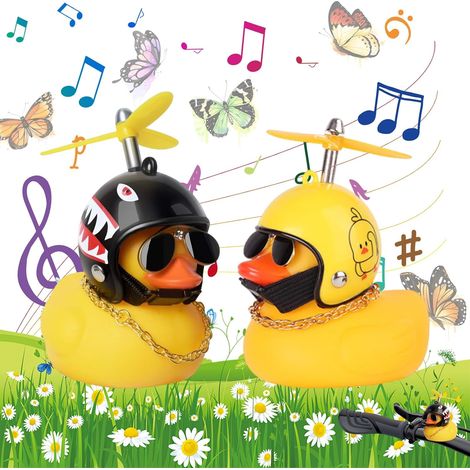 2 Pièces Décorations de Tableau de Bord de Voiture de Canard, Jouets de Canard en Caoutchouc, Comprend Un Casque avec hélice, des Lunettes de Soleil et Une chaîne(Requins Canard) (1/5)