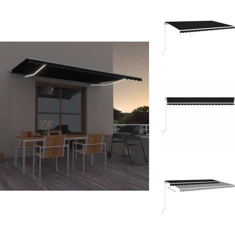 Auvent manuel rétractable avec LED 500x300 cm Anthracite - Auvent Retractable - Abri Extérieur - Pergola Pliable - Tonnelle Extensible - Stores Exterieur (1/5)