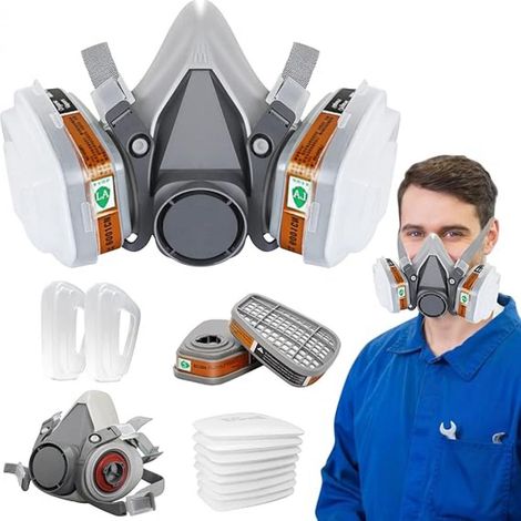 Masque Antipoussière - Masque Demi-Visage en Caoutchouc avec Système de Filtration Double - Pour Soudure Meulage Peinture - 1 Pièce